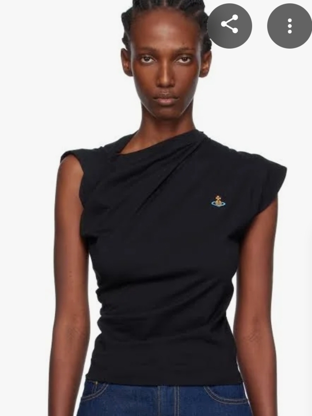 Vivienne Westwood Black Draped Cap-Sleeve Tank with Orb Logo